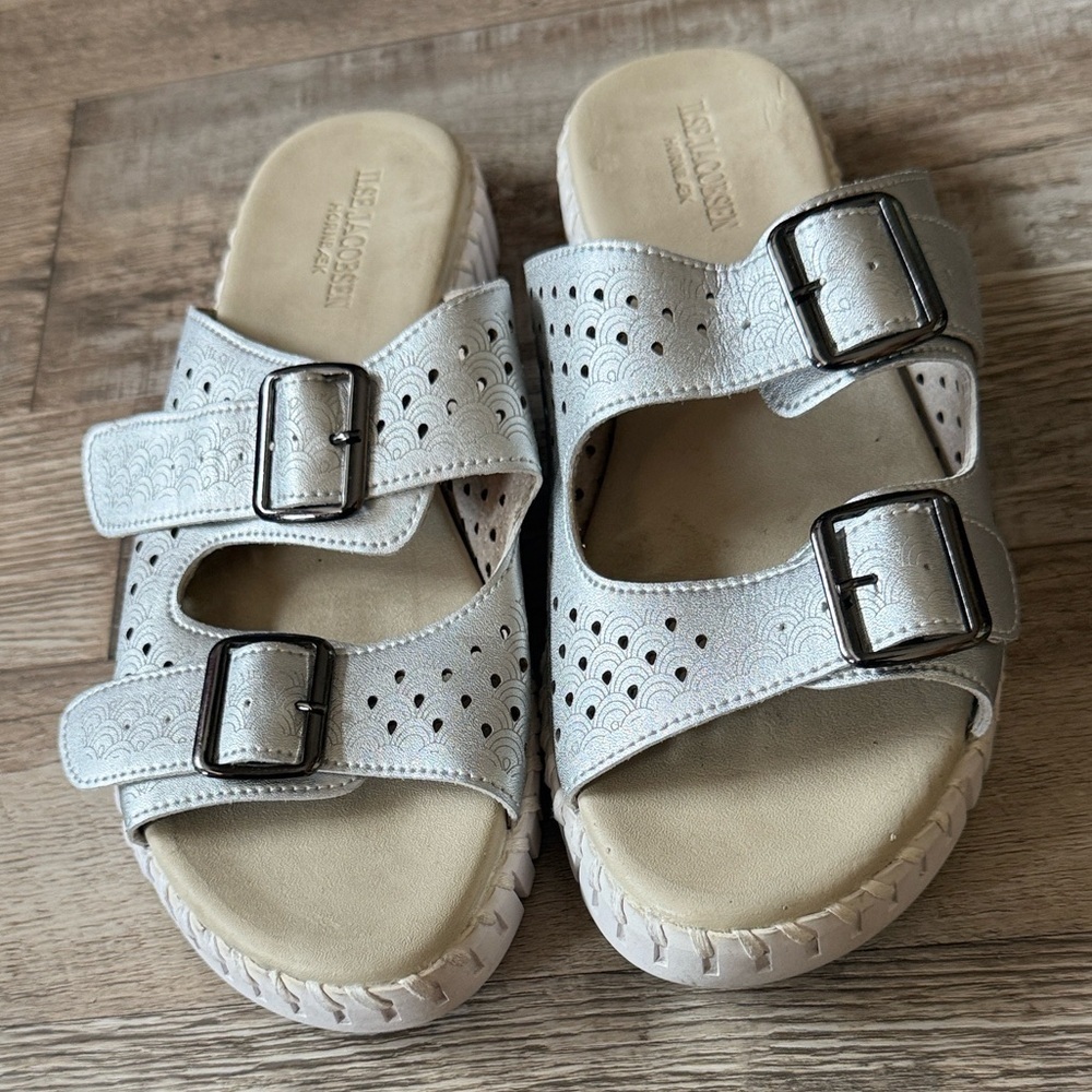 Ilse Jacobsen White and silver Double Buckle Sandals size 39 - Picture 6 of 6